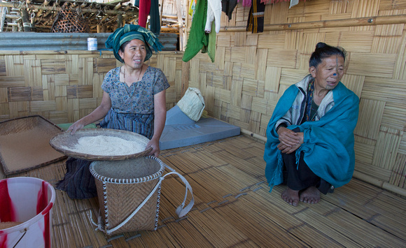 Apatani tribal women preparing rice, Arunachal Pradesh, India