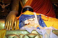 Buddha statue and Dalai lama photo, Spituk monastery, Ladakh, India