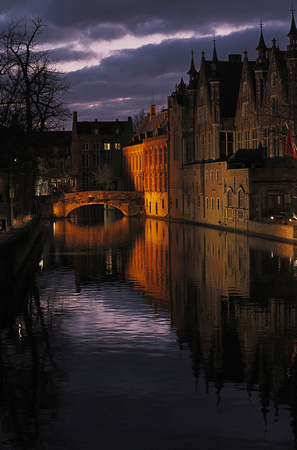 Bruges canal after dark, Bruges, Belgium
