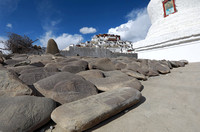 Thiksey Monastery and mani stones, Indus Valley, Ladakh, India