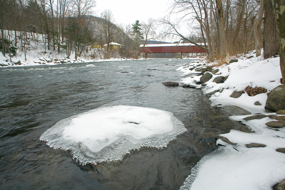 Covered bridge in winter, West Cornwall, Connecticut