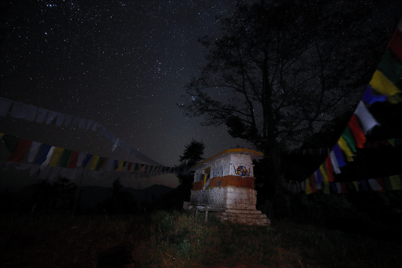 Buddhist stupa at night, Eaglenest Wildlife Sanctuary, Arunachal Pradesh, India