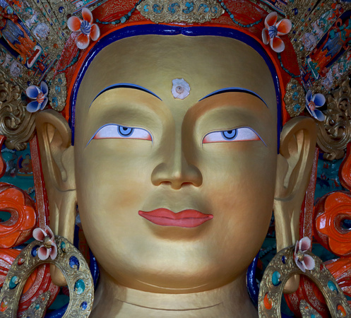 Buddha statue closeup, Thiksey monastery, Ladakh, India