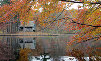 Island cabin and fall colors, Beacon Falls, Connecticut