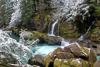 Ohanepecosh River with waterfalls and snow, Gifford Pinchot National Forest, Washington