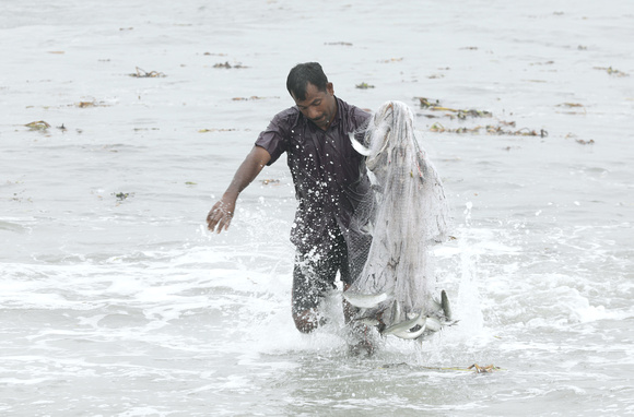 Fisherman with catch, Fort Kochi, Kerala, India