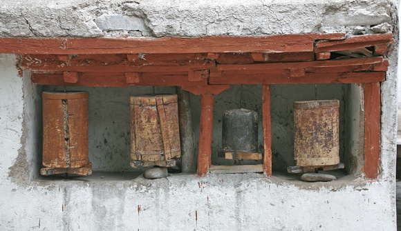 Ancient prayer wheels, Alchi monastery, Ladakh, India
