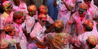 Men at Holi festival, Barsana, Uttar Pradesh, India