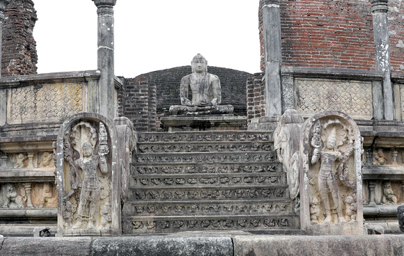 Seated Buddha and statues, Polonnaruwa, Sri Lanka