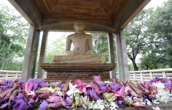 Flowers and Buddha statue, Anuradhapura, Sri Lanka