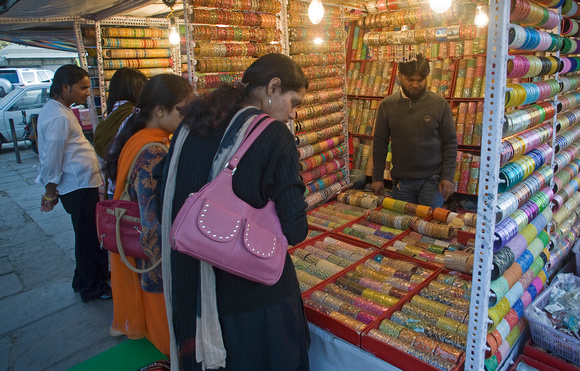 Women shopping for bangles, downtown Delhi, India