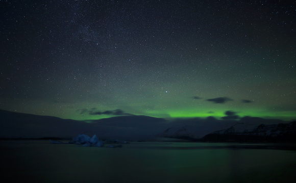 Aurora borealis (Northern lights) at Jokulsarlon lagoon, Iceland