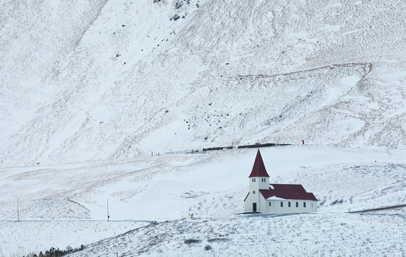 Church on hillside at Vik, Iceland