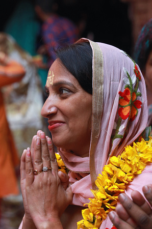 Woman at Holi festival, Vrindavan, Uttar Pradesh, India