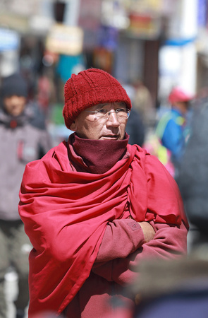 Buddhist monk on main street, Leh, Ladakh, India