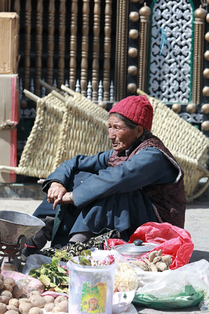 Vegetable seller on street, Leh, Ladakh, India