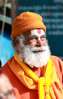 Bearded man at Holi celebration, Vrindavan, India