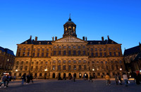 Royal Palace after dark at Dam Square, Amsterdam