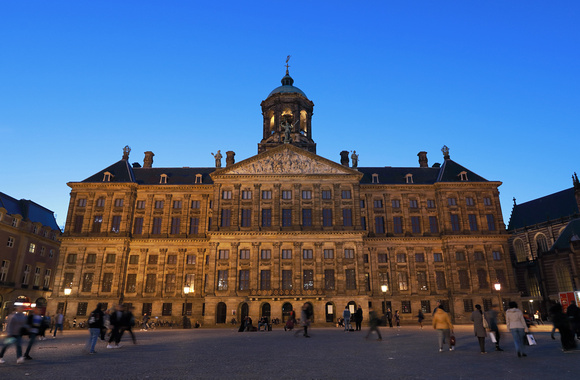 Royal Palace after dark at Dam Square, Amsterdam