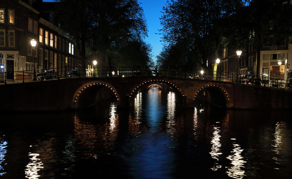 Canal bridge at night, Amsterdam