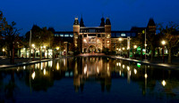 Rijksmuseum and reflection at night, Amsterdam