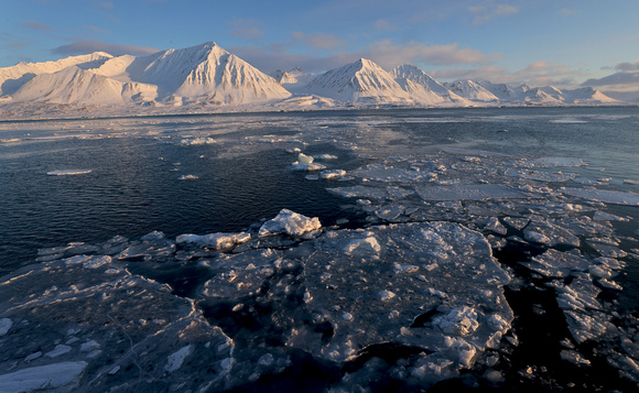 Sea ice and mountains, Svalbard, Norway