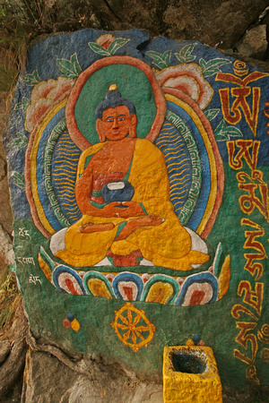Tibetan rock painting, Dalhousie, Himachal Pradesh, India