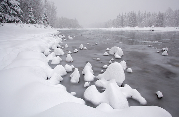 Cowlitz River during snowstorm, Packwood, Washington