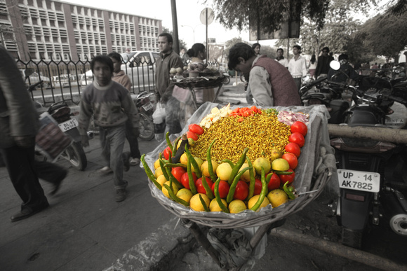 Vegetable street cart, downtown Delhi, India